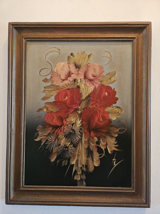 Tela decorativa de flores com moldura