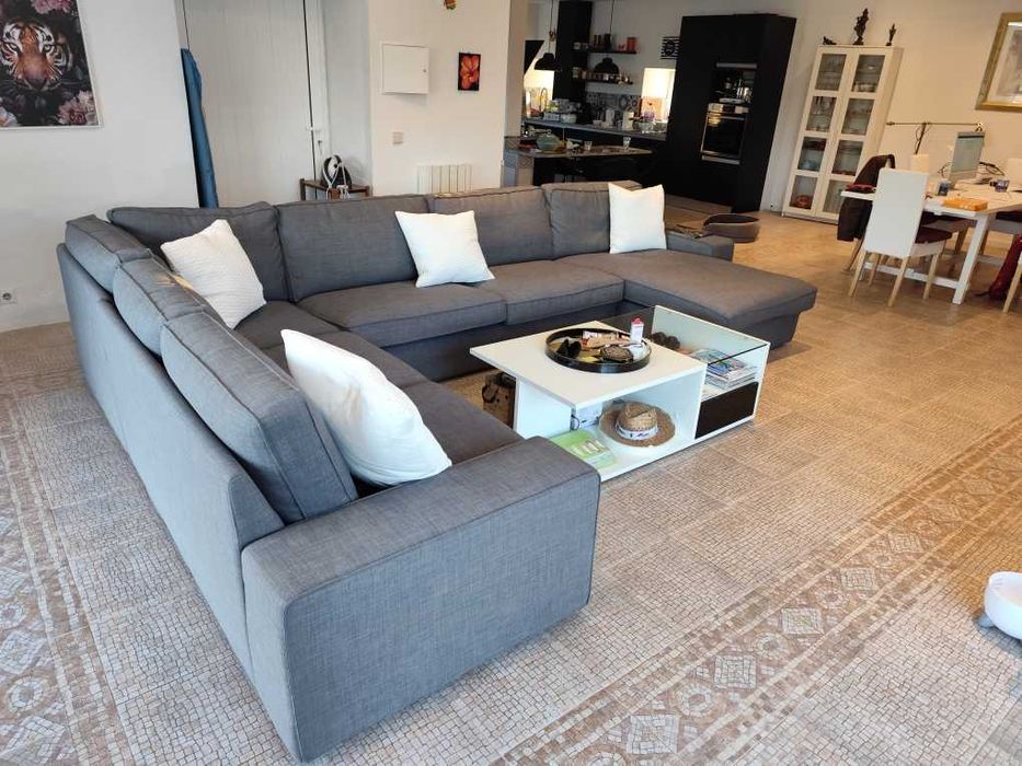 sofa 5 lugares com chaise longue cinzento