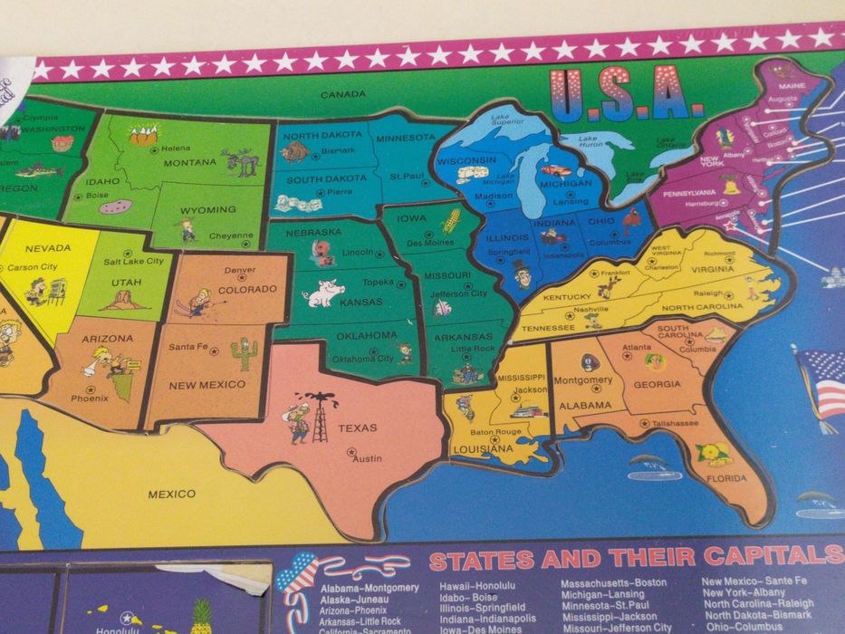 ПАЗЛЫ КАРТА США Детский пазлы развивающий американская карта puzzle