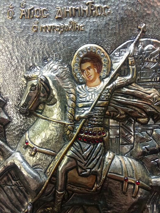 Икона Дмитрий Солоунский,серебро 999.