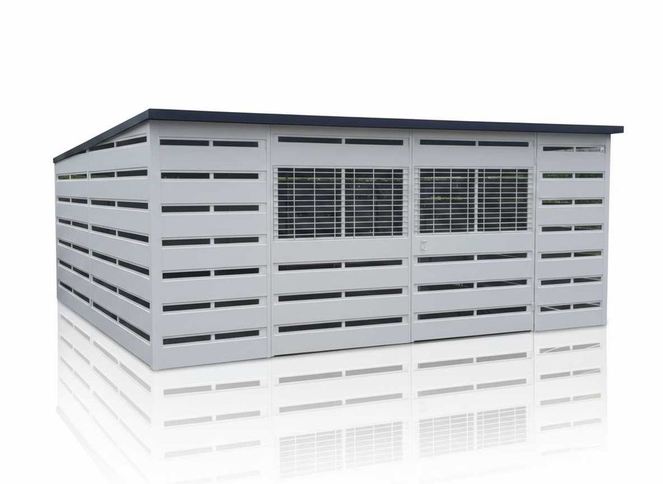 Nowoczesna Wiata Śmietnikowa 4x4 – Biały RAL, Dach jednospadowy