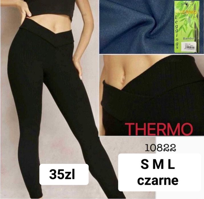 Czarne legginsy prążek prążkowane S M