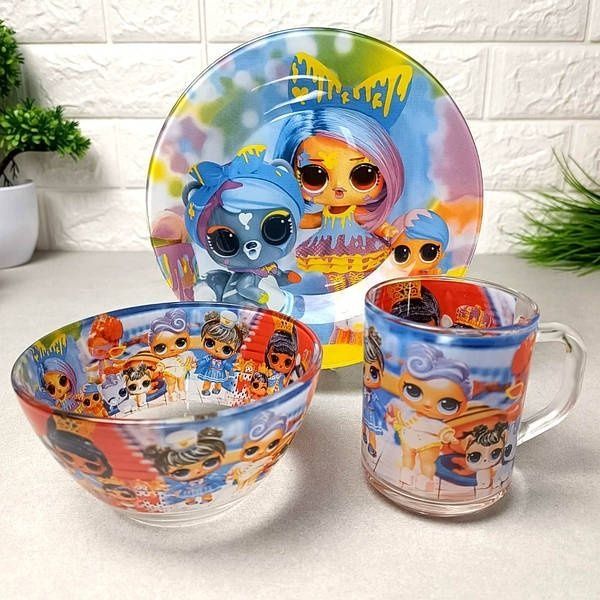 Стеклянный набор детской посуды Майнкрафт