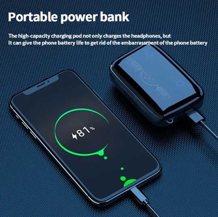 Słuchawki Bluetooth ze stacją ładującą. Powerbank.