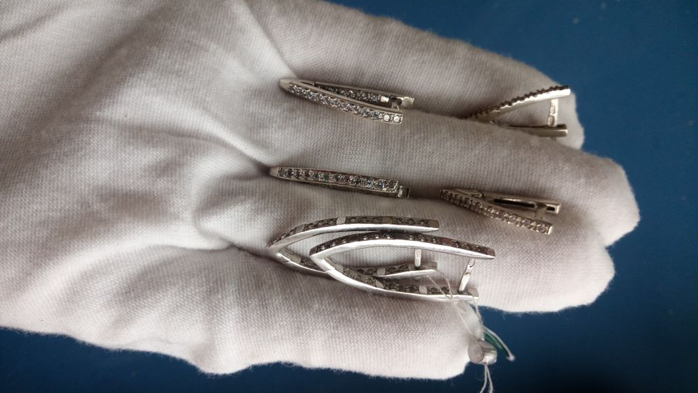 Срібні набори, комплекти срібні з золотою вставкою 925