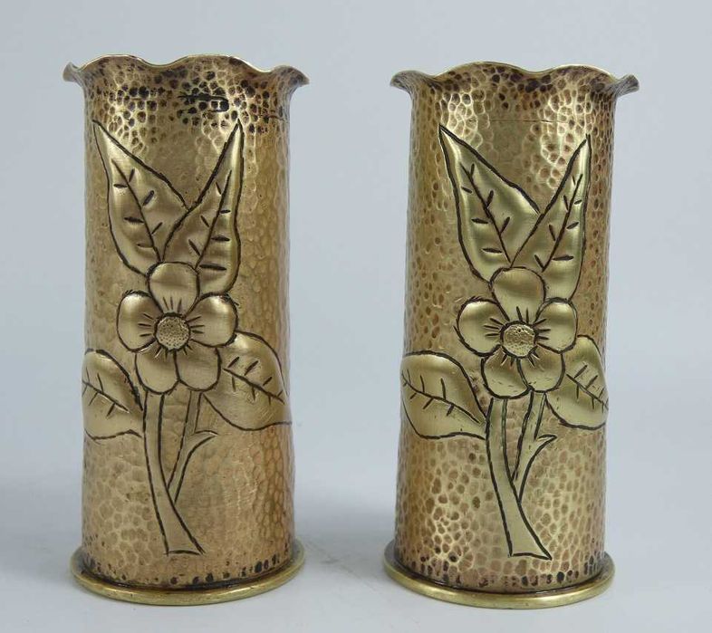 Para mosiężnych łusek WAZON łuska kwiat pojemnik sztuka okopowa 1904r.