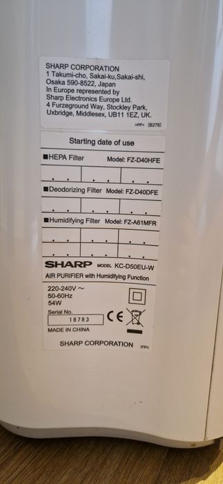 Oczyszczacz nawilżacz Sharp KC-D50EU jonizacja plasmacluster