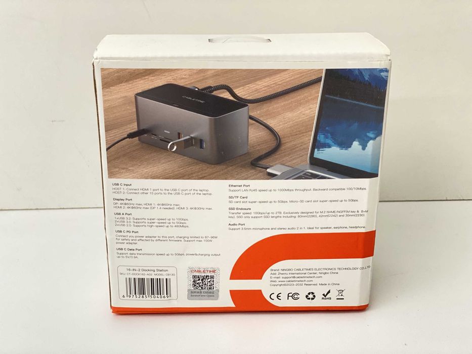 Dock USB-C CableTime 16 portów + miejsce na dysk SSD NVMe/NGFF