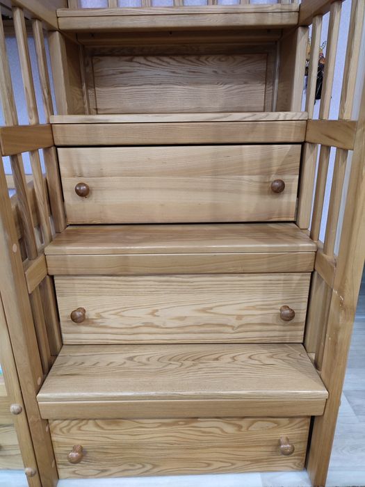 Двоповерхове  ліжко+дробина -комод з натурального дерева (Ясінь)+2м.