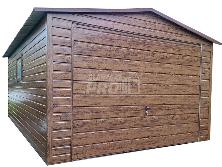 Garaż blaszany 4x6m Brama uchylna okno drewnopodobny dwuspadowy GP446