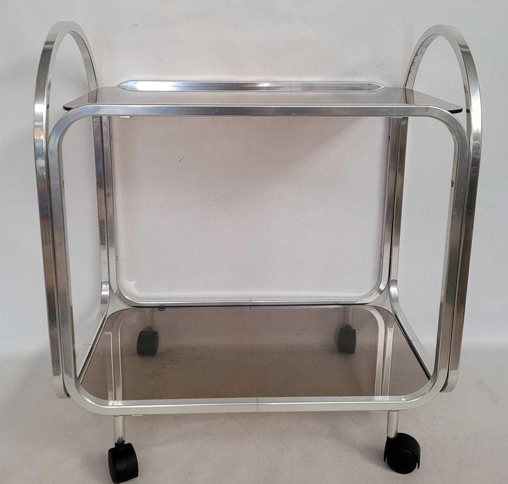 bauhaus stolik ALUMINIOWY dymione  szkło, lata 70