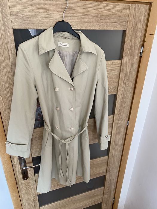 Beżowy długi płaszcz, rozmiar L