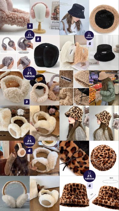 Кругла шапка хутряна чорна біла Панама Тедді з еко хутра навушники теп