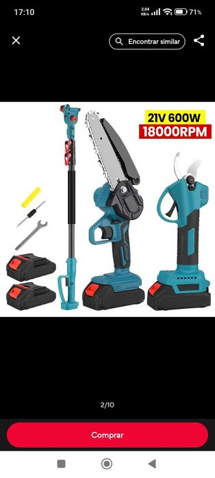 Tesoura+motosserra+extensor telescópico+ 2 baterias