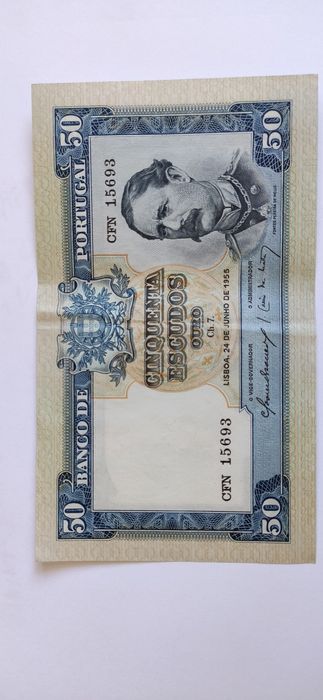 Nota Cinquenta Escudos 1955 Fontes Pereira de Melo