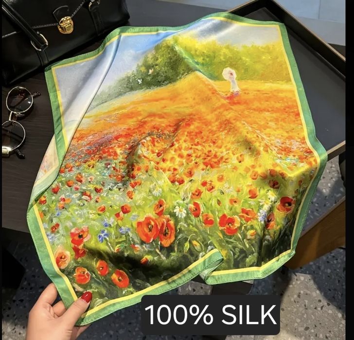 Jedwabna Chusta apaszka Silk "Impresjonistyczny Ogród" – 100% Naturaln