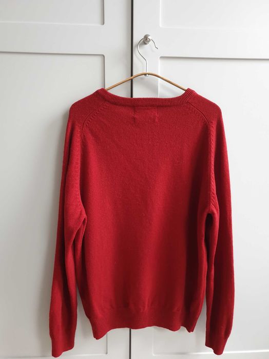 Czerwony wełniany sweter męski 100% wełna lambswool XL