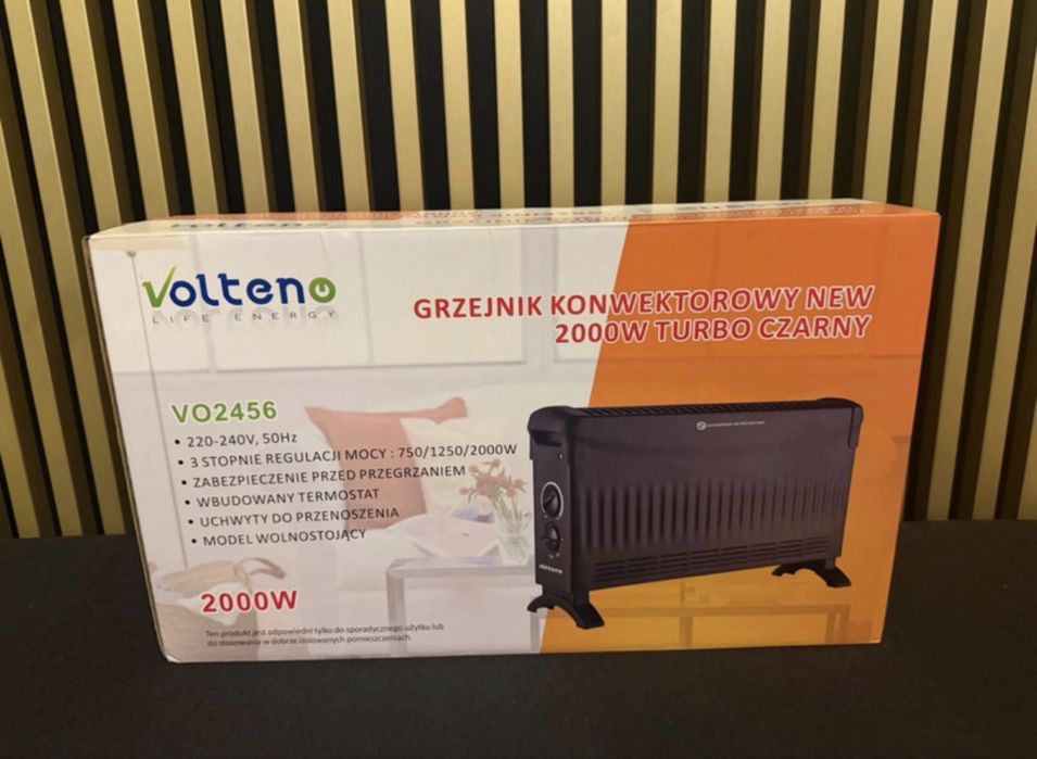 Grzejnik konwektorowy Volteno 2000W z nawiewem TURBO (Czarny)