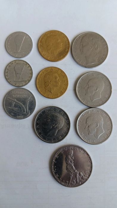 10 moedas de Itália e Turquia