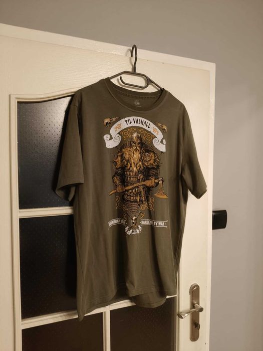 Koszulka tshirt wiking viking Odyn Thor kruki m-tac L/XL zielona
