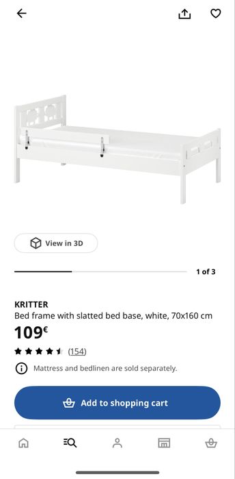 Cama de criança IKEA KRITTER com colchão e proteção lateral