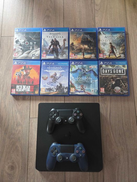 Konsola PS4 slim 1TB + 2pady + 8 gier