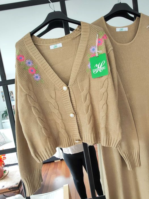 Śliczny komplet sukienka sweter dzianina sweterkowy angora S M