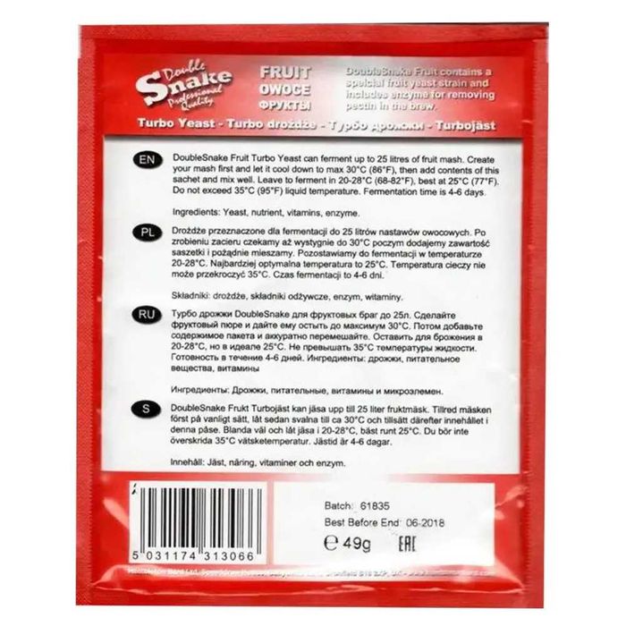 Турбо дрожжи Doble Snake Fruit Turbo, 49г