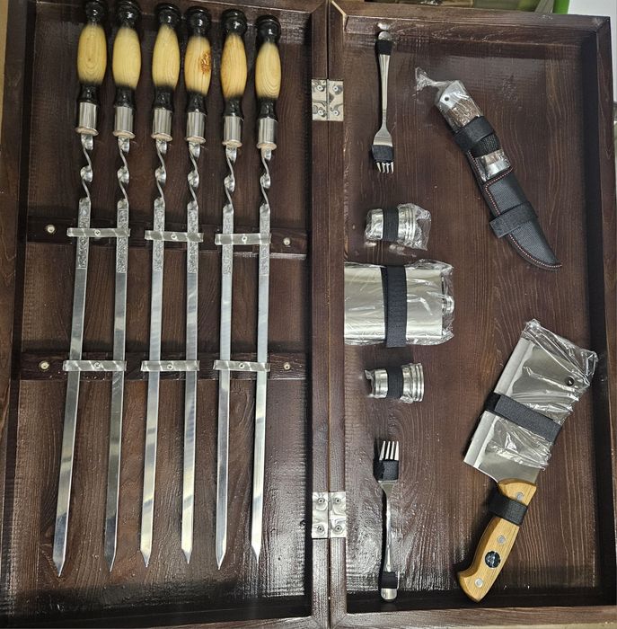 Набір шампурів, подарунок для чоловіка, деревяний кейс, ручна робота
