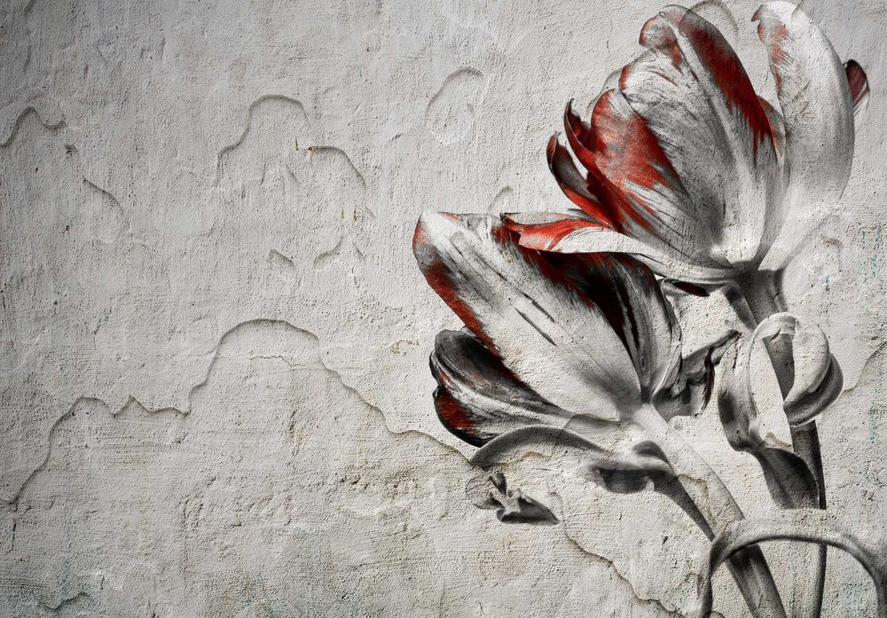 Fototapeta kwiat Beton Ściana Imitacja 3D Na Twój Rozmiar + KLEJ
