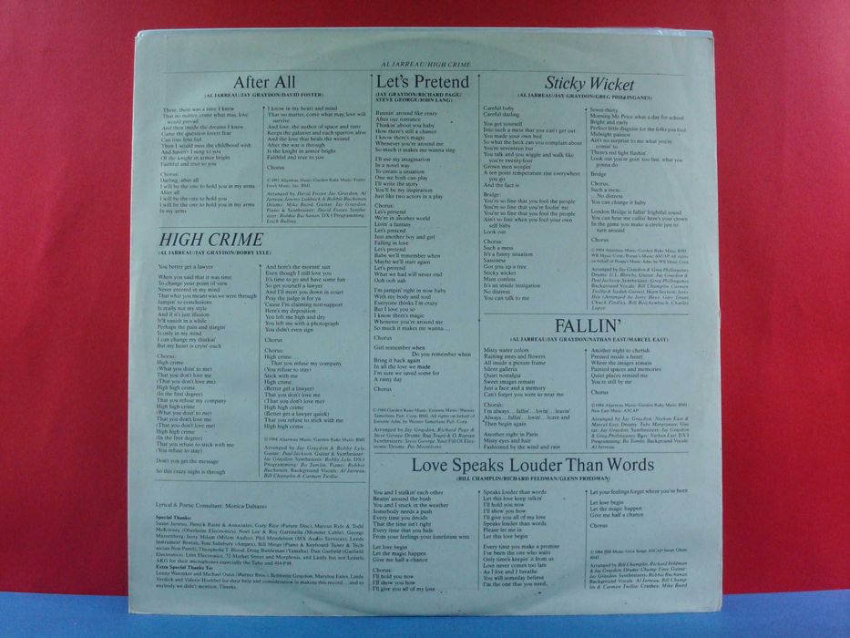 Al Jarreau ‎- High Crime / Very Good Plus / LP / PT / 1984