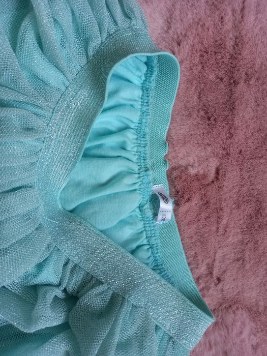 spódniczka dziewczęca krótka tiul bombka 128 cm 8 lat morski srebro