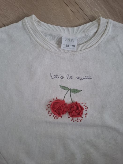 Zara bluza 110 wisienki biała kremowa
