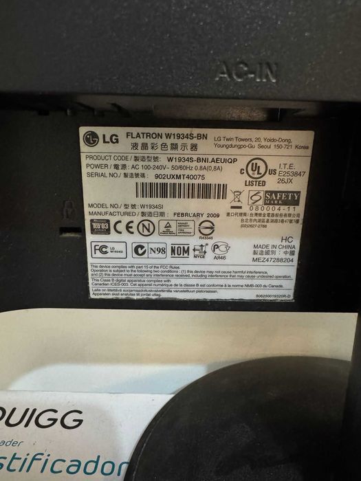 Monitor LG FLATRON W1934S-BN em perfeito funcionamento