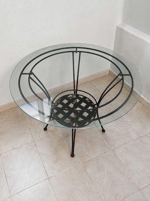 Mesa Redonda de Jardim em Ferro e Vidro com diâmetro de 100 cm