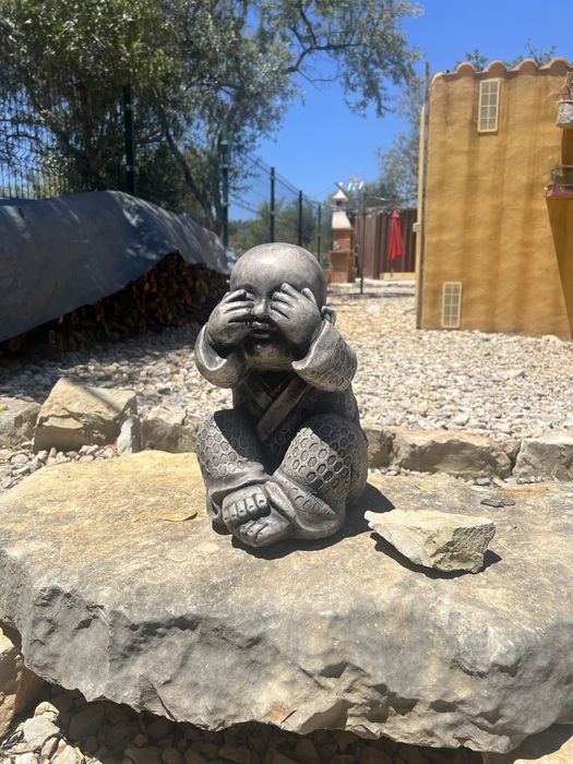 Decoração de jardim budas não ouço não vejo não falo em cimento