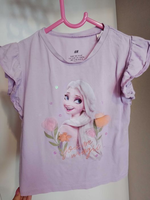 Bluzka z krótkim rękawem t-shirt fioletowa 104cm Frozen kraina lodu