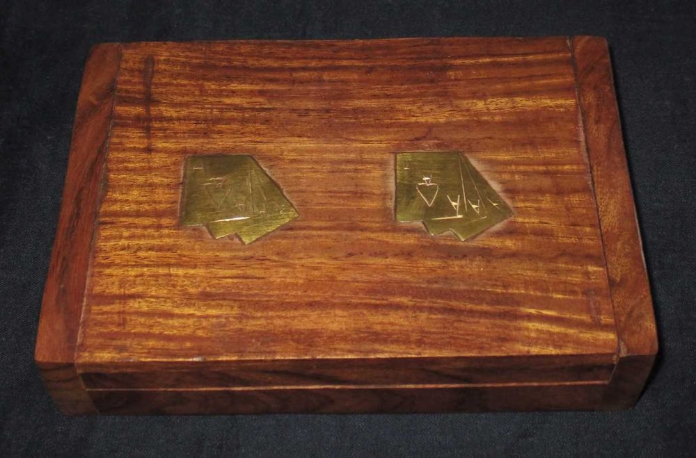 Caixa em Madeira vintage Caixa de Jogo Cartas