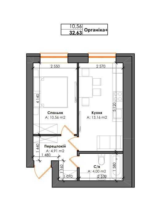 Готова 1К 33м2 у новому затишному ЖК "Рідний-3" поручь з метро Теремки