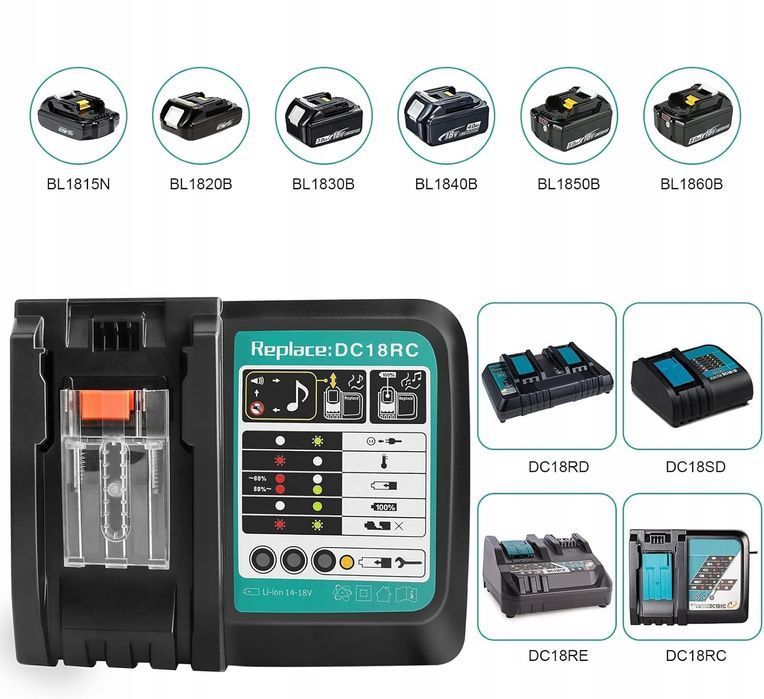 Ładowarka do baterii 14,4V - 18V - BL1415, BL1830, BL1890 DC18RC 3A