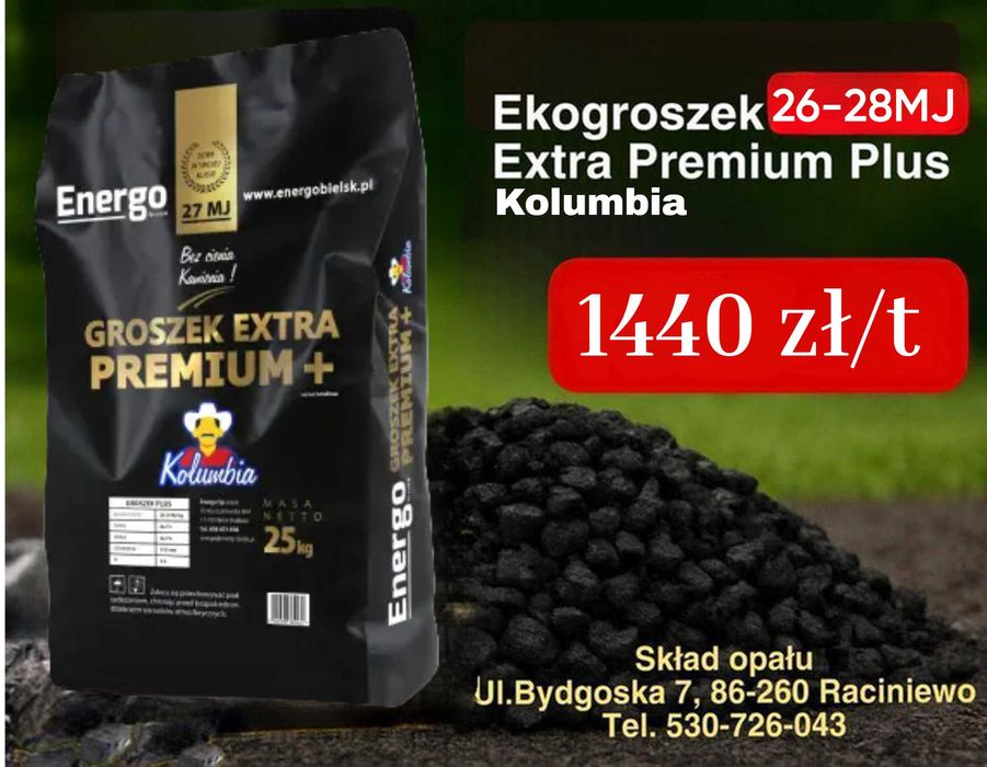 Groszek  Extra Premium PLUS Kolumbia 26-28 MJ/kg w cenie 1440  zł/ t.