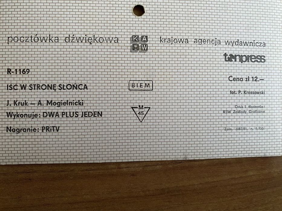 Dwa Plus Jeden -Iść w stronę słońca - pocztówka dzwiękowa