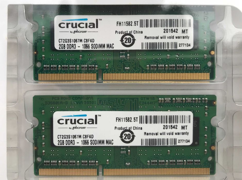 NOWA Pamięć RAM 4GB 2X2GB Crucial DDR3 1066 SODIMM kompatybilna z MAC