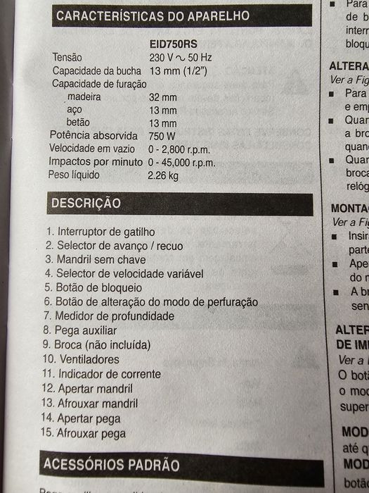 Berbequim Ryobi  Broca de percussão