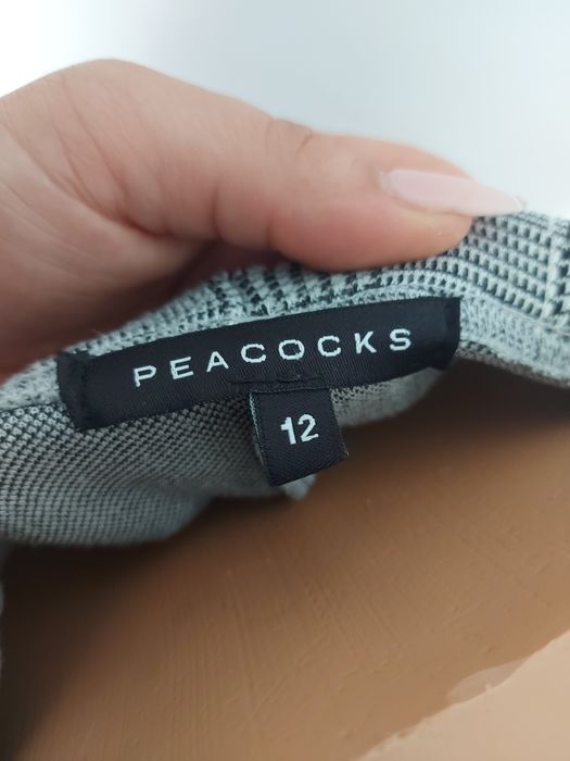 Szare spodnie w kratę Peacocks dopasowane elastyczne eleganckie 40 L