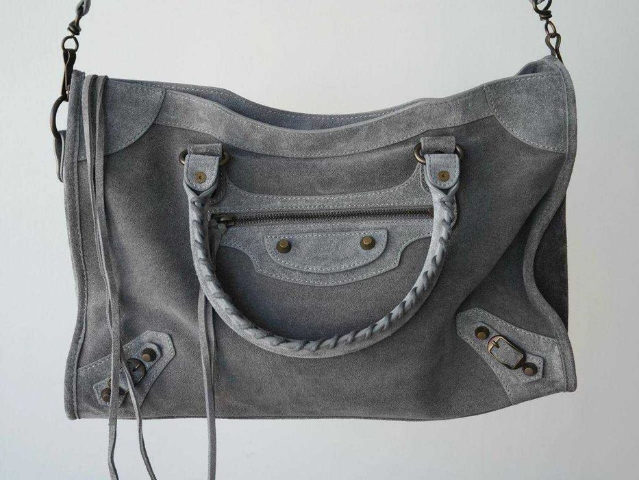 Сумка Balenciaga 1:1 Le City Bag з натуральноi замшi сiра 38см