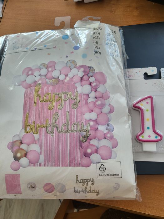 Balony i świeczka na roczek dla dziewczynki