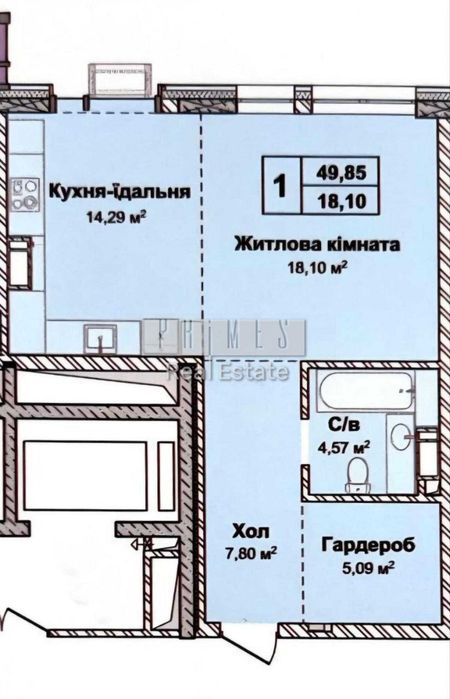 Продаж 1-кімнатної квартири 49.85м2 ЖК Новопечерські Липки вул. Верхогляда