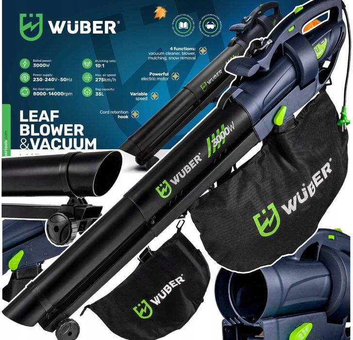 Електричний повітродув пилосос для листя WUBER 3000W з подрібнювачем та мішком 35L