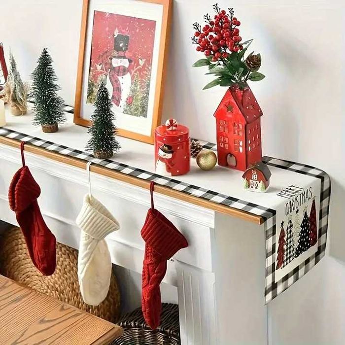 Obrus Bieżnik Biały Dekoracja na Stół Świąteczny Boże Narodzenie 183cm